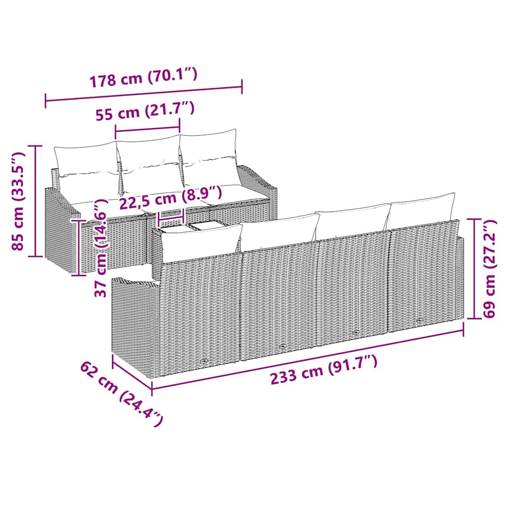 Soffset med kudde 8 pcs Beige och gräddfärgad konstrotting
