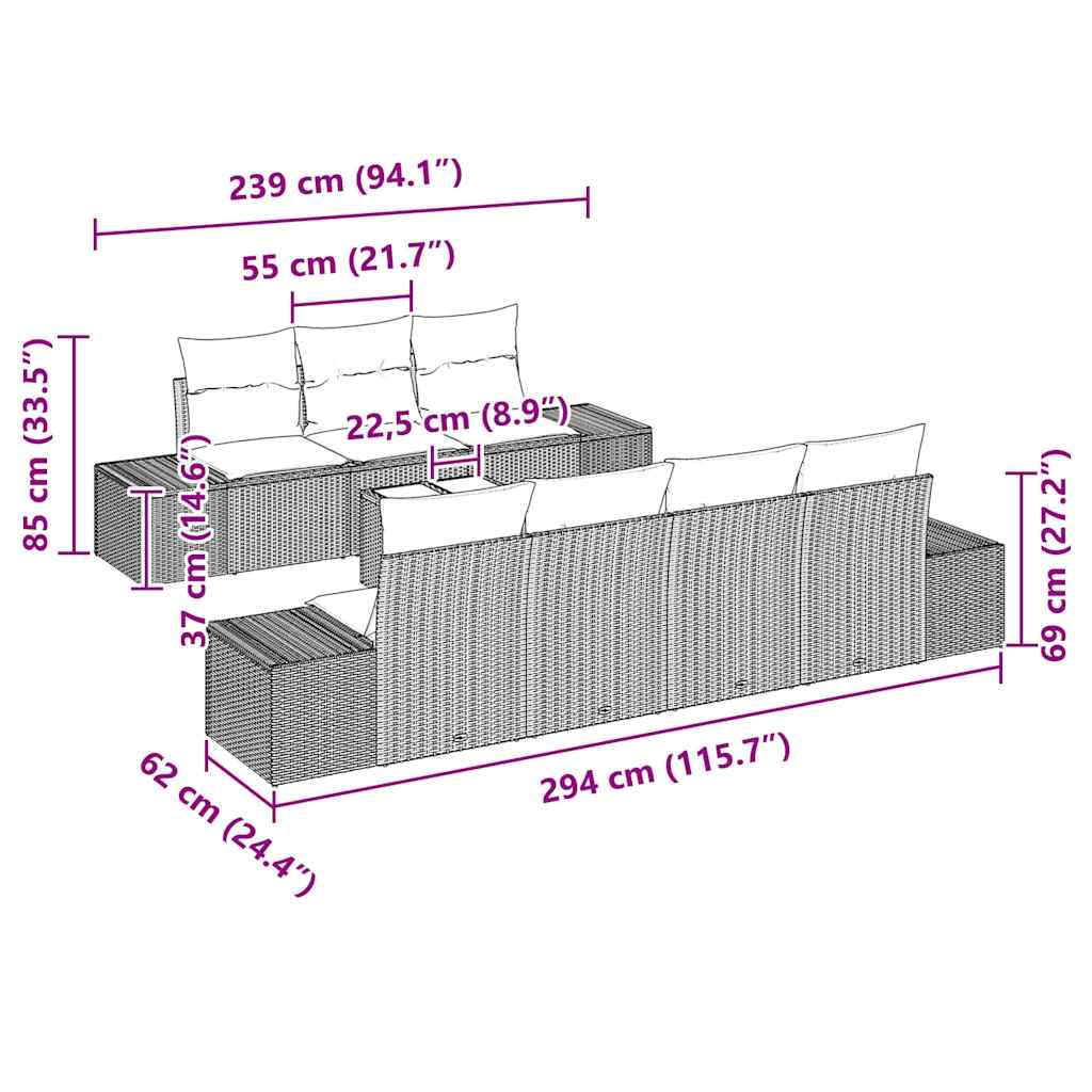 Trädgårdsoffset med kudde med lagring 8 pcs Svart konstrotting