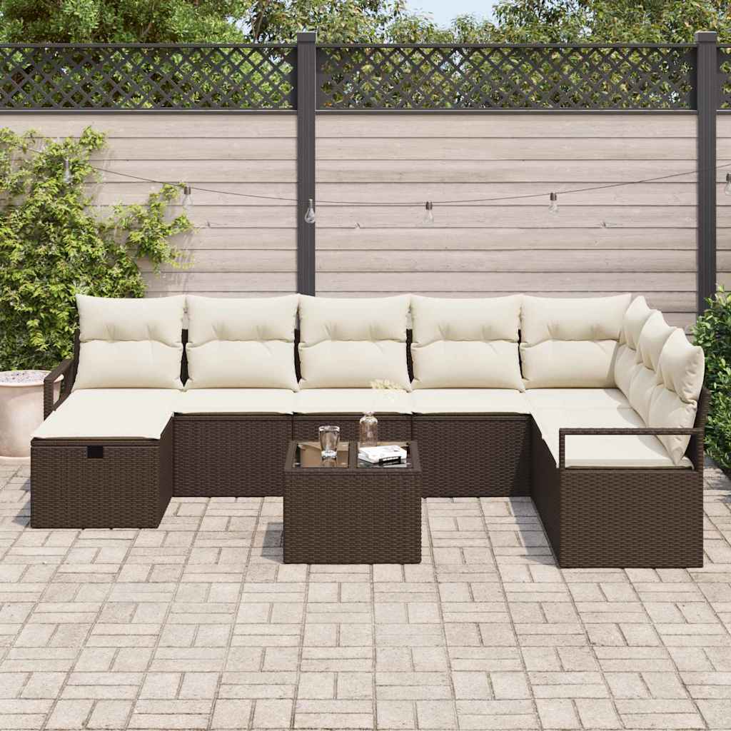 Trädgårdsoffset 9 pcs Brun Poly rattan