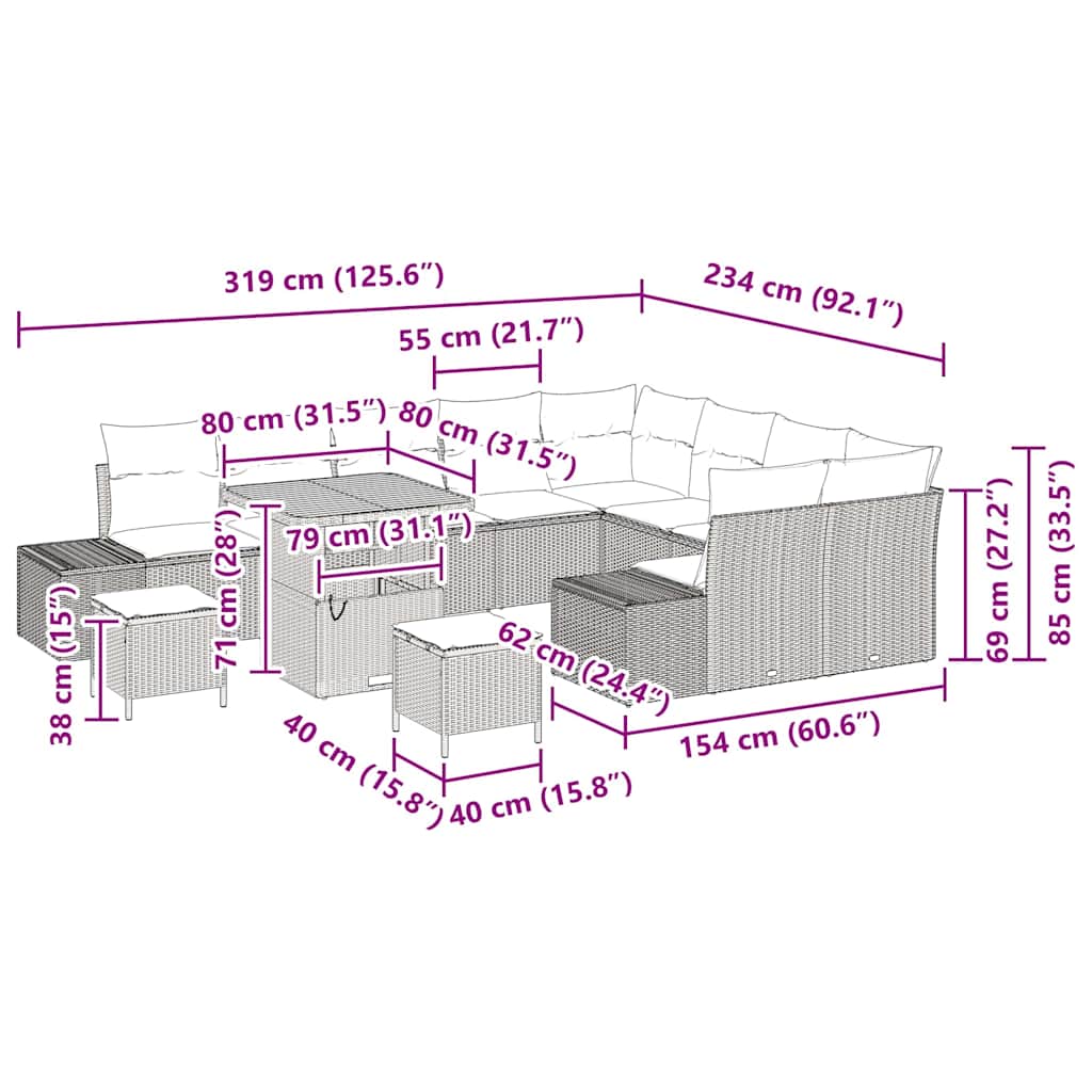 Trädgårdsoffset med lagring 12 pcs Beige Poly rattan