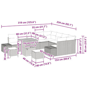 Trädgårdsoffset med lagring 12 pcs Beige Poly rattan