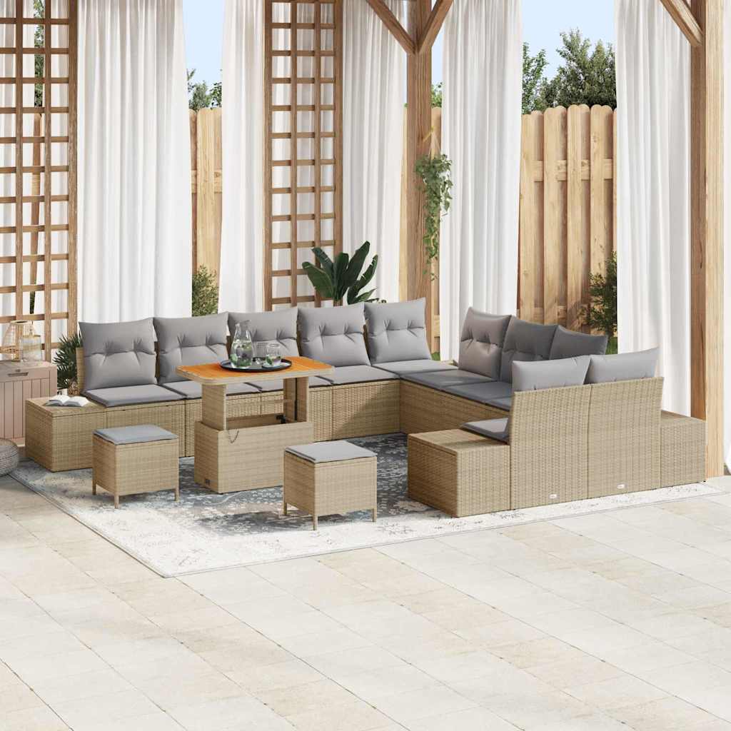 Trädgårdsoffset 13 st 12-Antal sittplatser Beige Poly rattan
