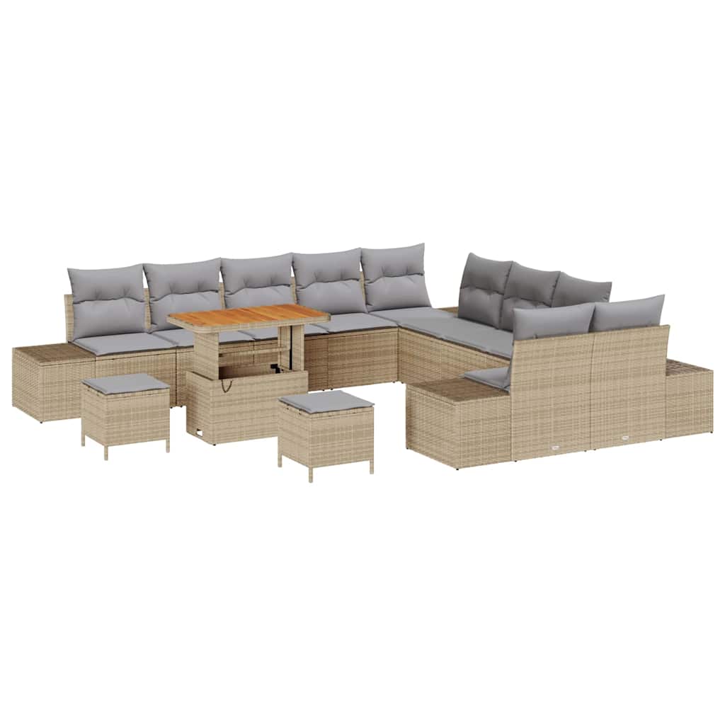 Trädgårdsoffset 13 st 12-Antal sittplatser Beige Poly rattan