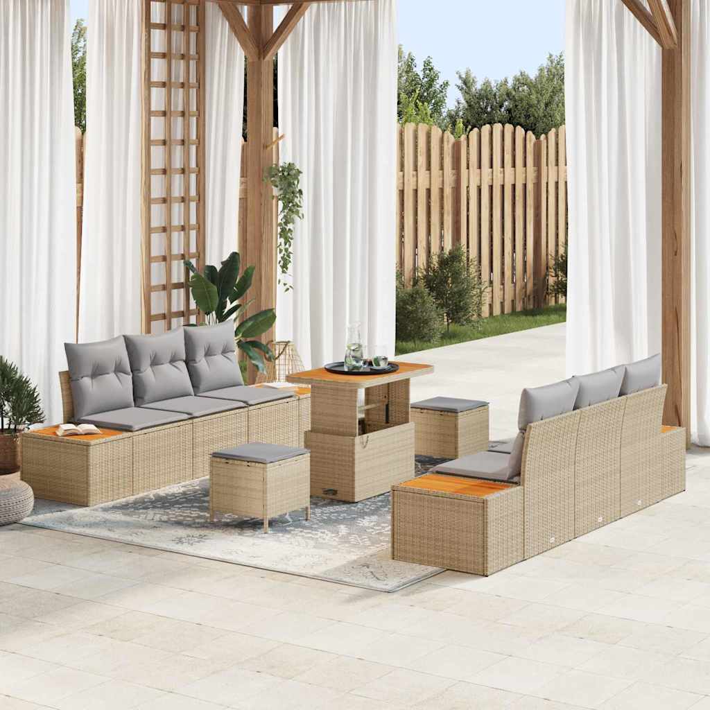 Trädgårdsoffset 9 st 8-Antal sittplatser Beige Poly rattan