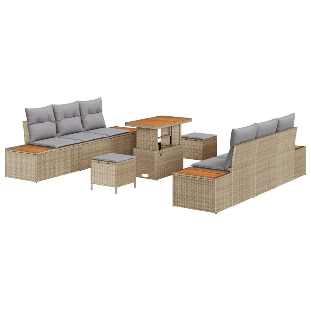 Trädgårdsoffset 9 st 8-Antal sittplatser Beige Poly rattan