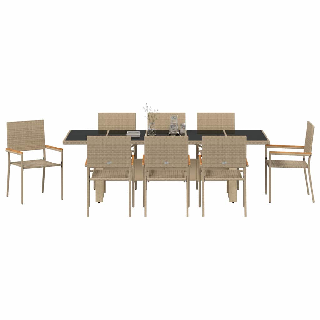 Trädgårdsmöbelset 9 pcs Beige konstrotting