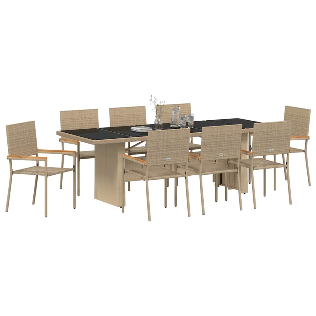 Trädgårdsmöbelset 9 pcs Beige konstrotting