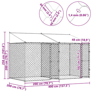 Hundbur Silver 400 x 200 x 256 cm Galvaniserat Stål