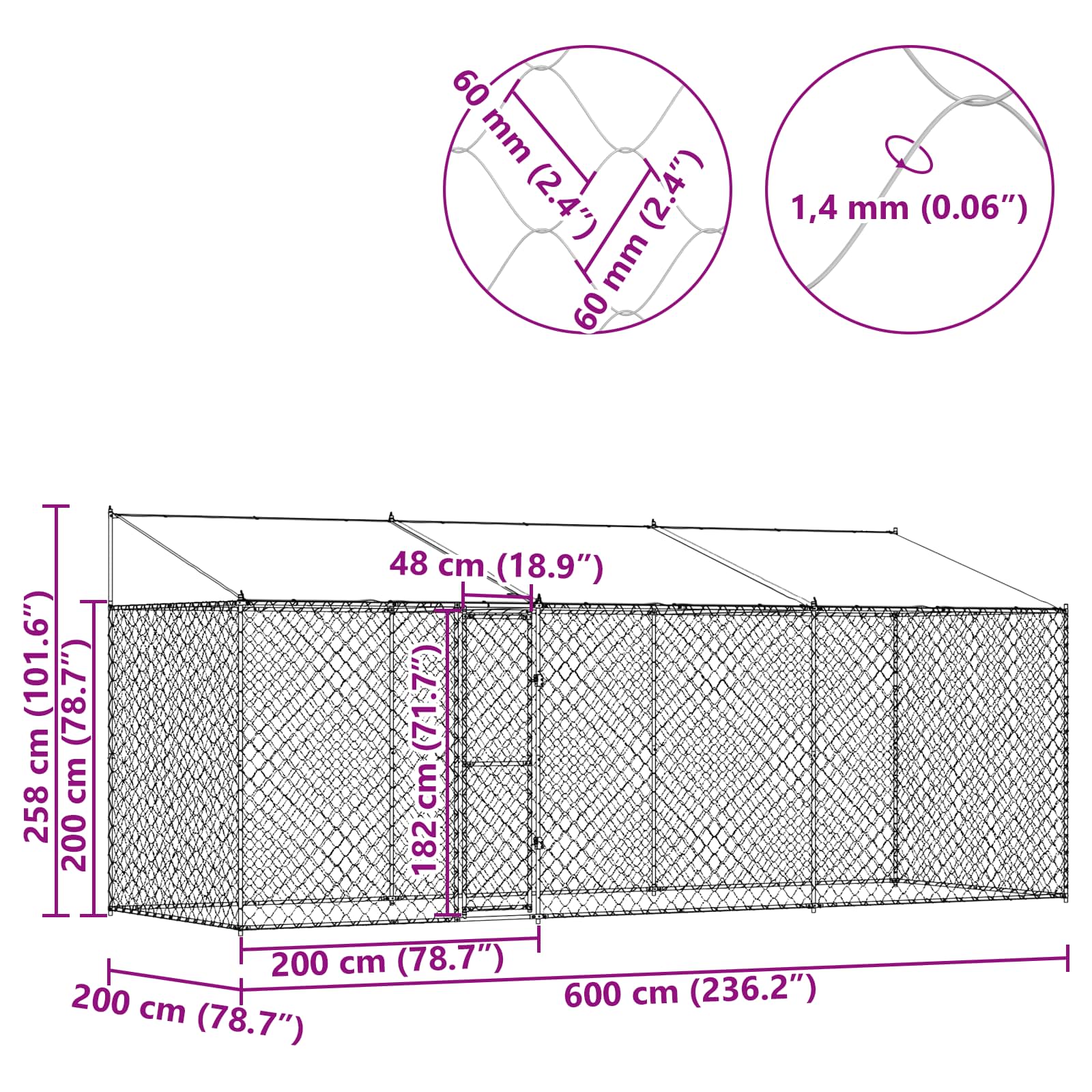 Hundbur 3 pcs Silver 600 x 200 x 258 cm Stål och PE