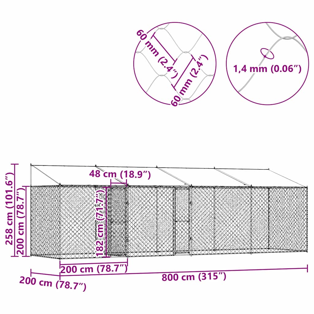 Hundbur 4 pcs Silver 800 x 200 x 258 cm Stål och PE