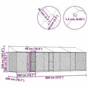 Hundbur 4 pcs Silver 800 x 200 x 258 cm Stål och PE