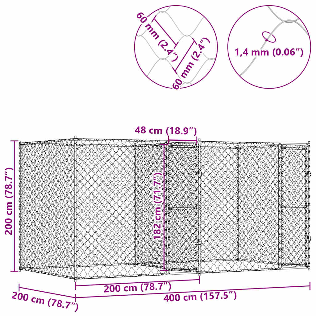 Hundbur 2 pcs Silver 400 x 200 x 200 cm Stål och PE