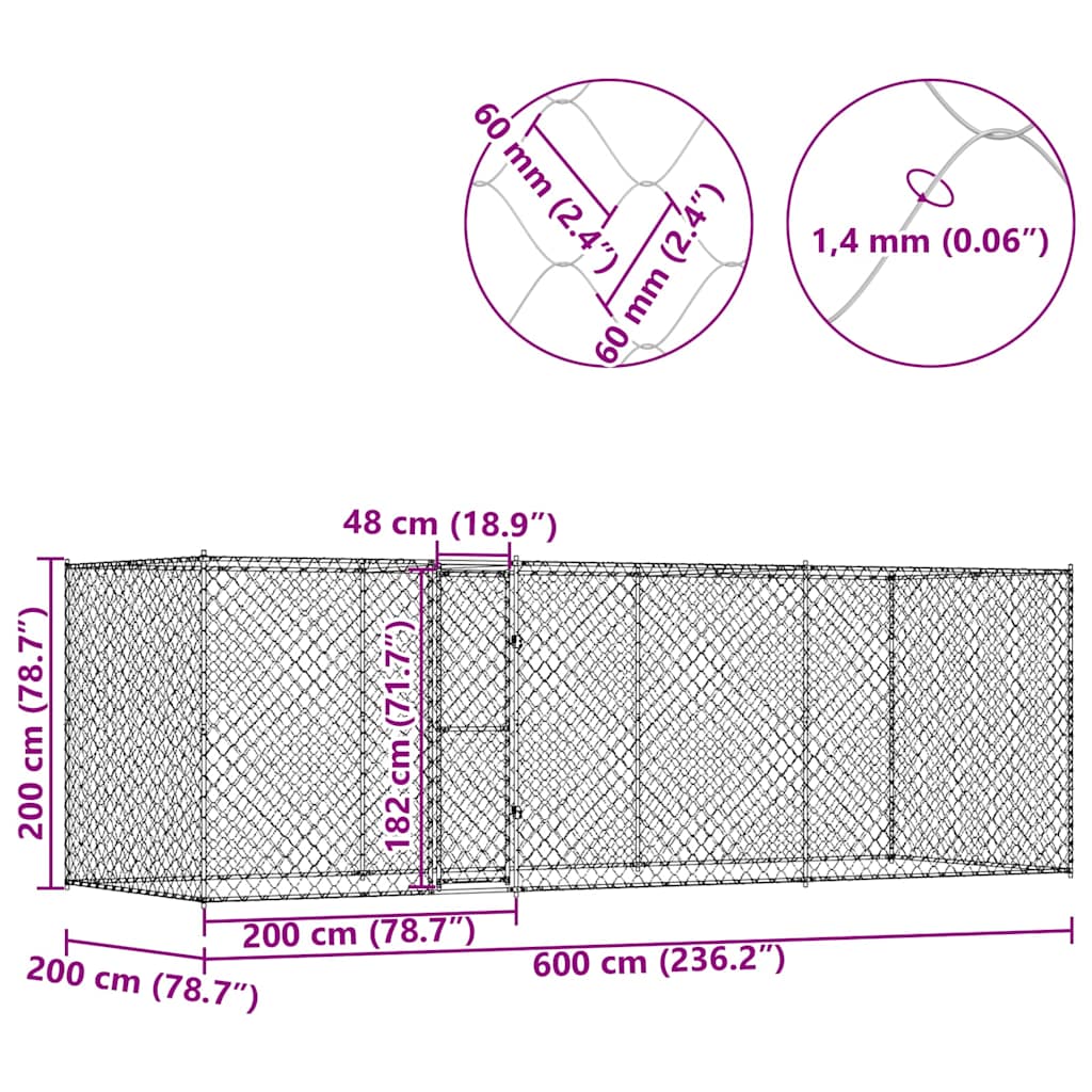 Hundbur 3 pcs Silver 600 x 200 x 200 cm Stål och PE