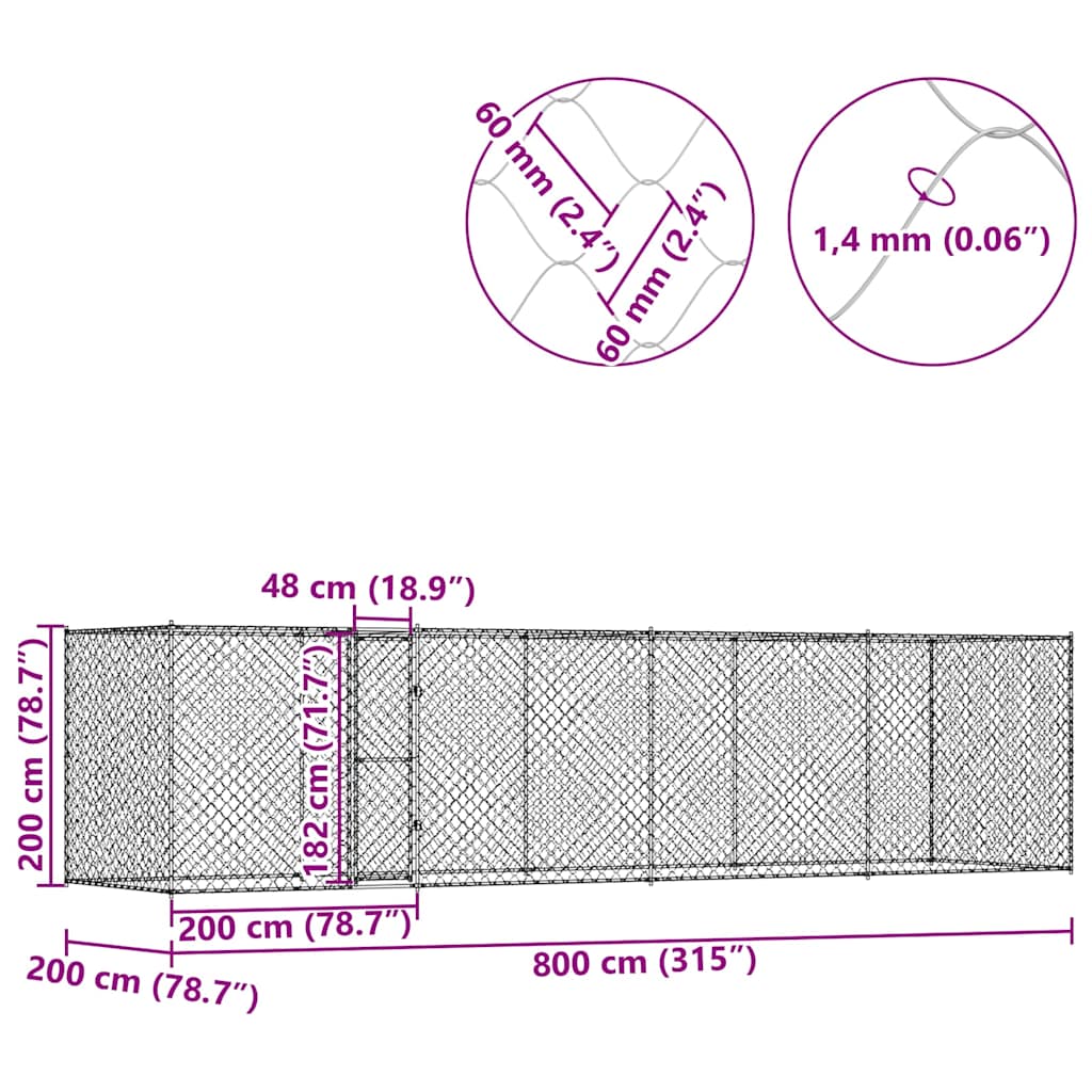 Hundbur 4 pcs Silver 800 x 200 x 200 cm Stål och PE