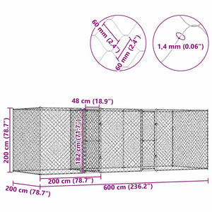 Hundbur 3 pcs Silver 600 x 200 x 200 cm Stål och PE