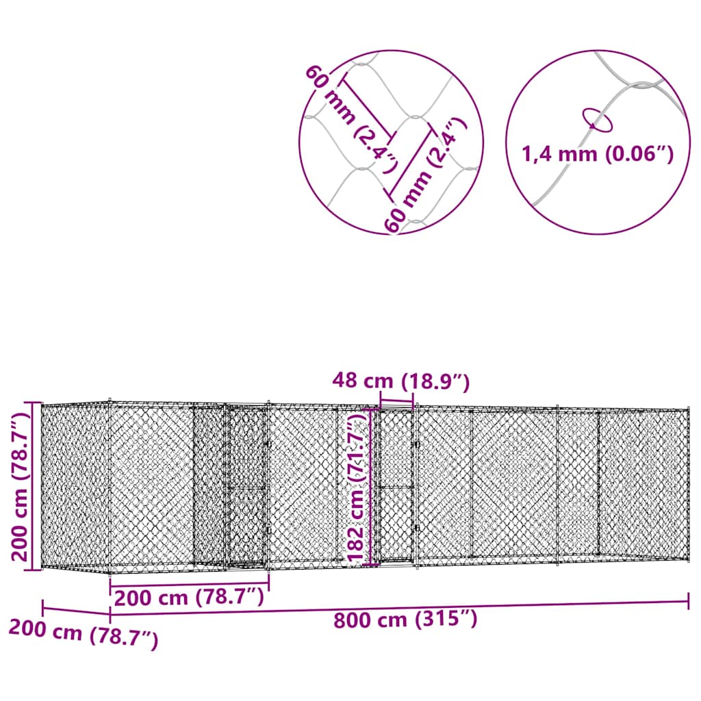 Hundbur 4 pcs Silver 800 x 200 x 200 cm Stål och PE