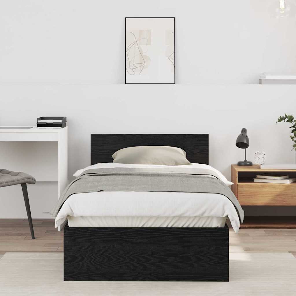 Sängram med huvudgavel Svart ek 90 x 190 cm Konstruerat trä