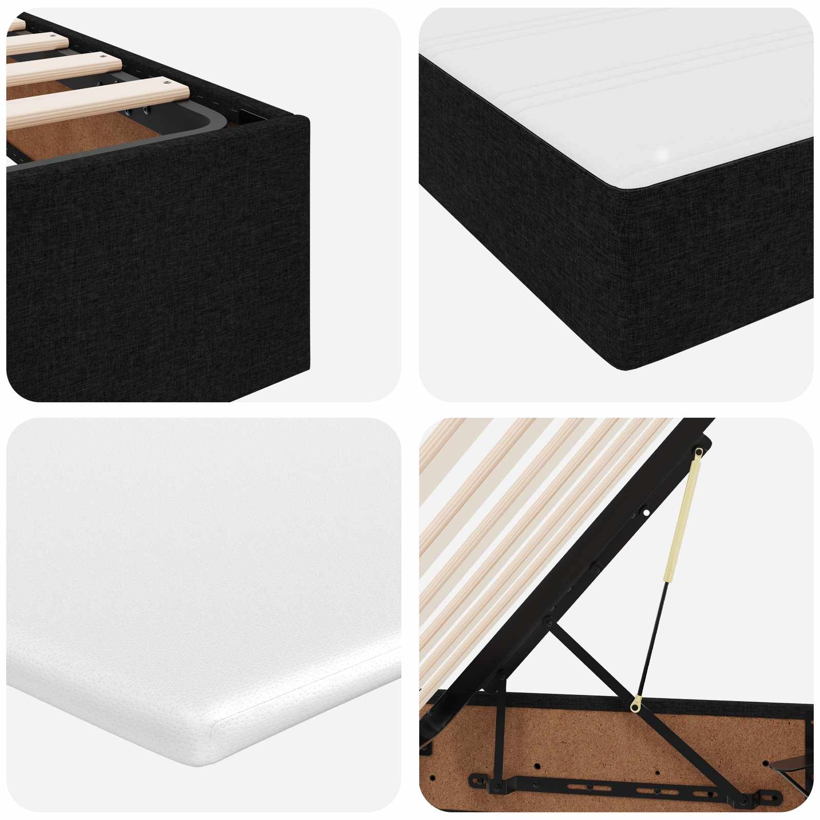 Förvaringssäng med madrass Svart 120 x 200 cm Polyester