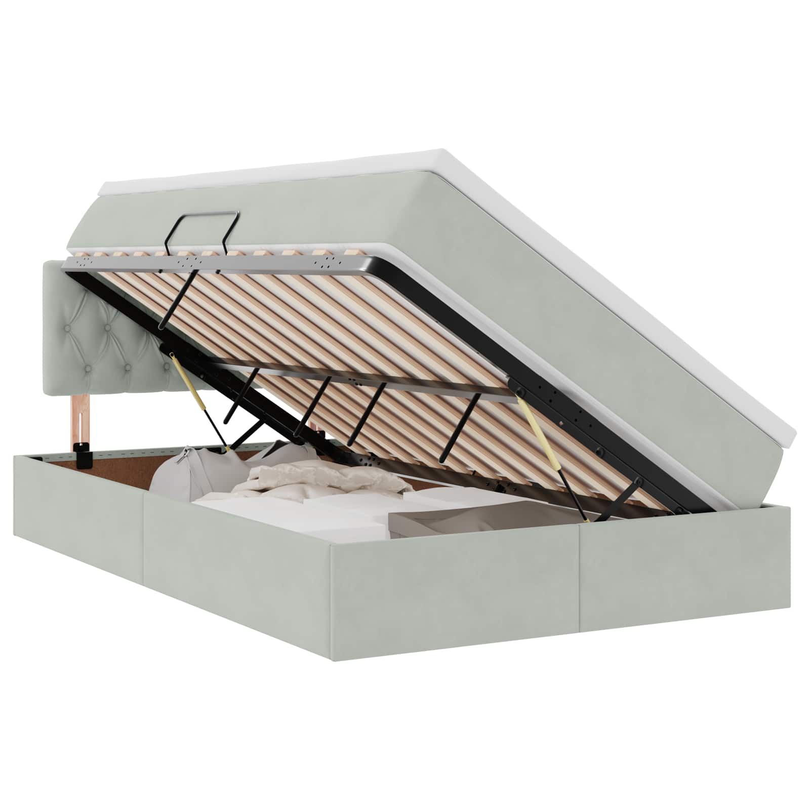 Förvaringssäng med madrass Ljusgrå 120 x 200 cm Sammet