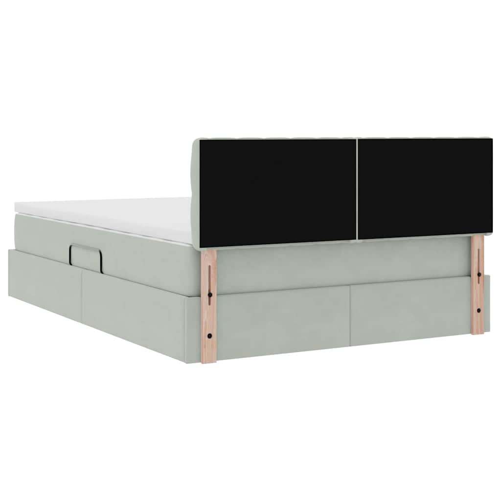Förvaringssäng med madrass Ljusgrå 140 x 190 cm Sammet