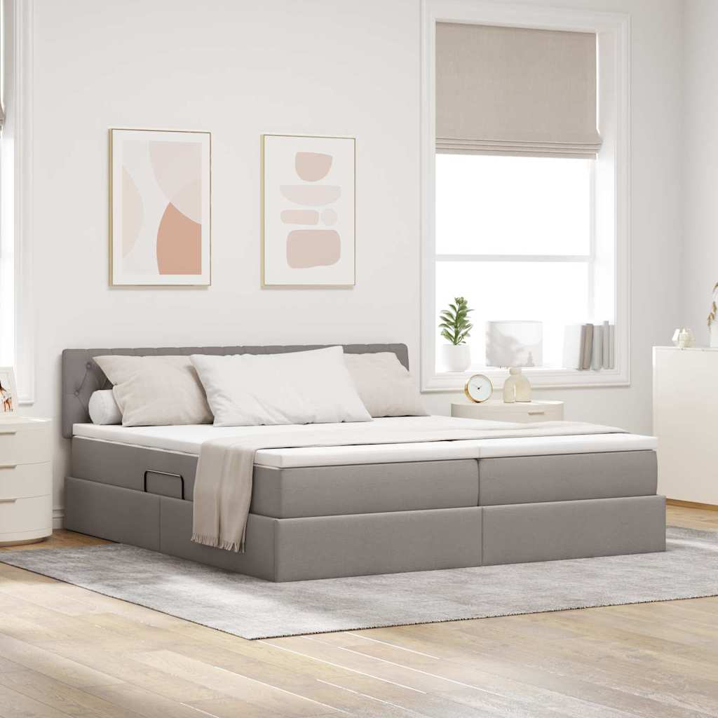 Förvaringssäng med huvudgavel 2 st Taupe Konstläder