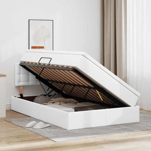 Förvaringssäng med LED Ren Vit 120 x 200 cm Konstläder