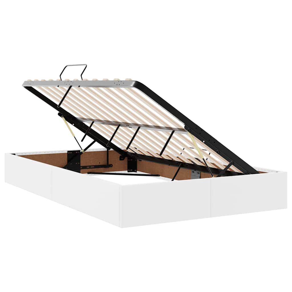 Förvaringssäng med LED Ren Vit 120 x 200 cm Konstläder