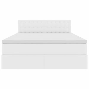 Förvaringssäng med LED Ren Vit 140 x 200 cm Konstläder