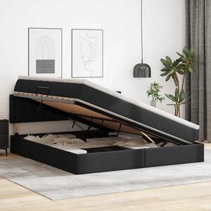 Förvaringssäng med LED Svart 160 x 200 cm Konstläder