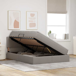 Förvaringssäng med LED med madrass Taupe 140 x 190 cm Polyester