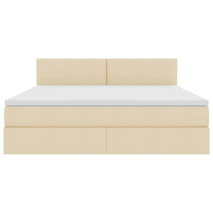 Förvaringssäng med LED med madrass Kräm 180 x 200 cm Polyester