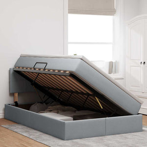 Förvaringssäng med LED Ljusgrå 120 x 200 cm Polyester