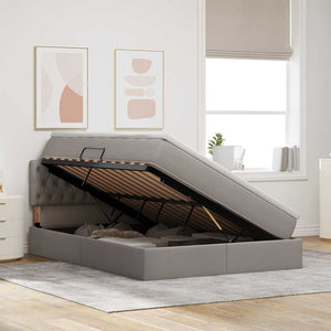 Förvaringssäng med LED med madrass Taupe 140 x 190 cm Polyester