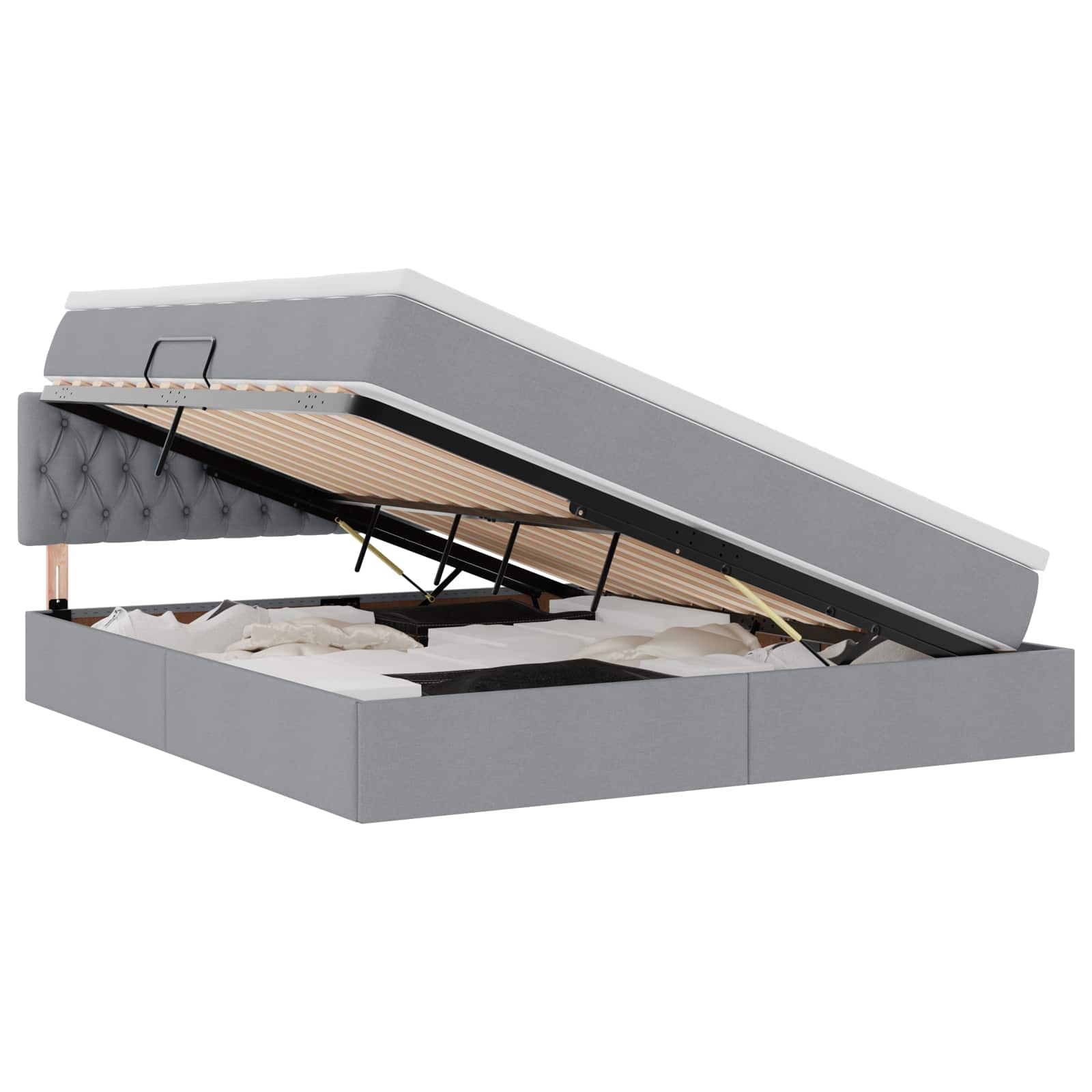 Förvaringssäng med LED Ljusgrå 160 x 200 cm Polyester