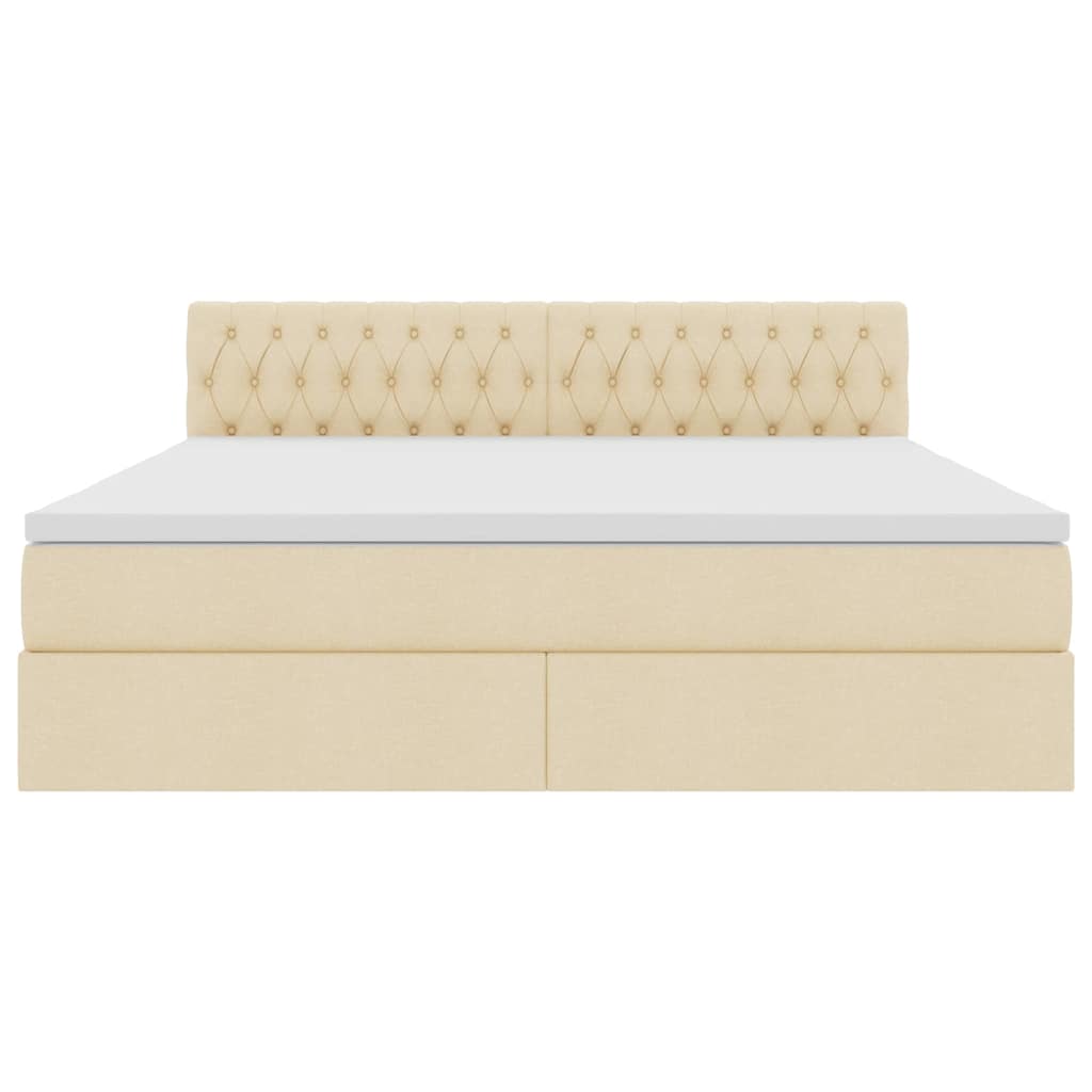 Förvaringssäng med LED med madrass Kräm 180 x 200 cm Polyester