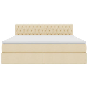 Förvaringssäng med LED med madrass Kräm 180 x 200 cm Polyester