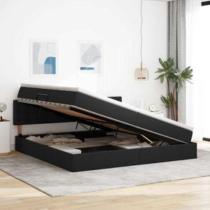 Förvaringssäng med LED med madrass Svart 200 x 200 cm Polyester