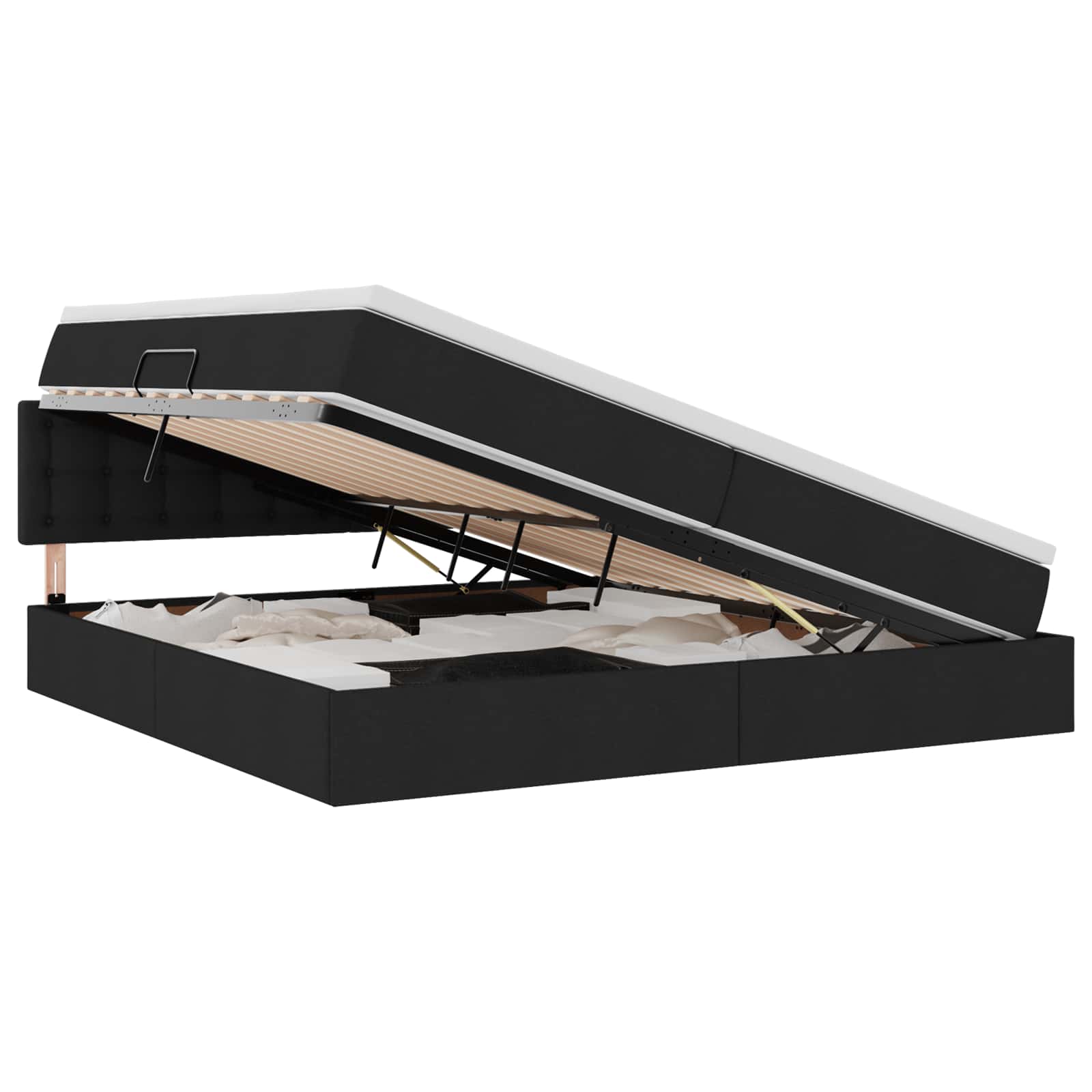 Förvaringssäng med LED med madrass Svart 200 x 200 cm Polyester