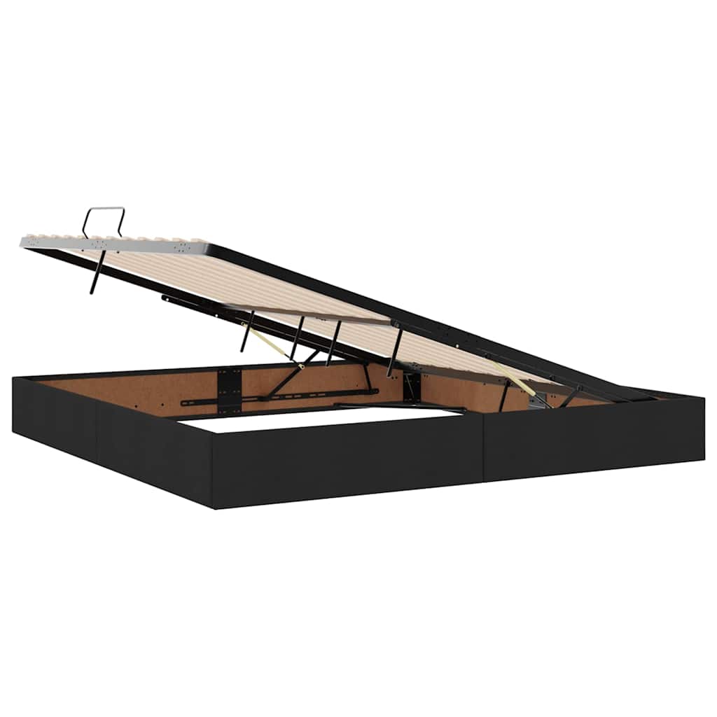 Förvaringssäng med LED med madrass Svart 200 x 200 cm Polyester