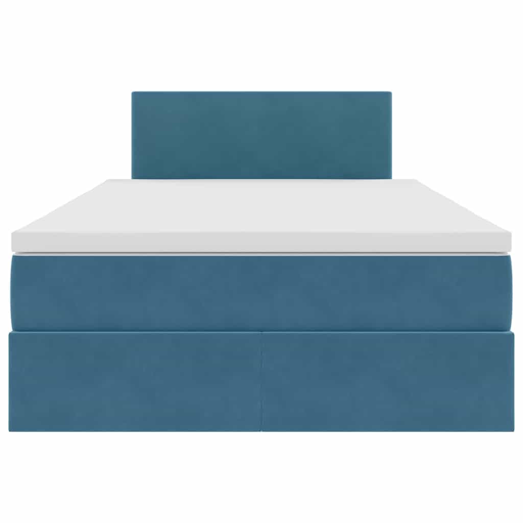 Förvaringssäng med LED med madrass Mörkblå 120 x 200 cm Sammet