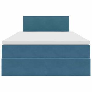 Förvaringssäng med LED med madrass Mörkblå 120 x 200 cm Sammet