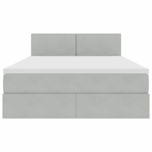 Förvaringssäng med LED med madrass Ljusgrå 140 x 190 cm Sammet
