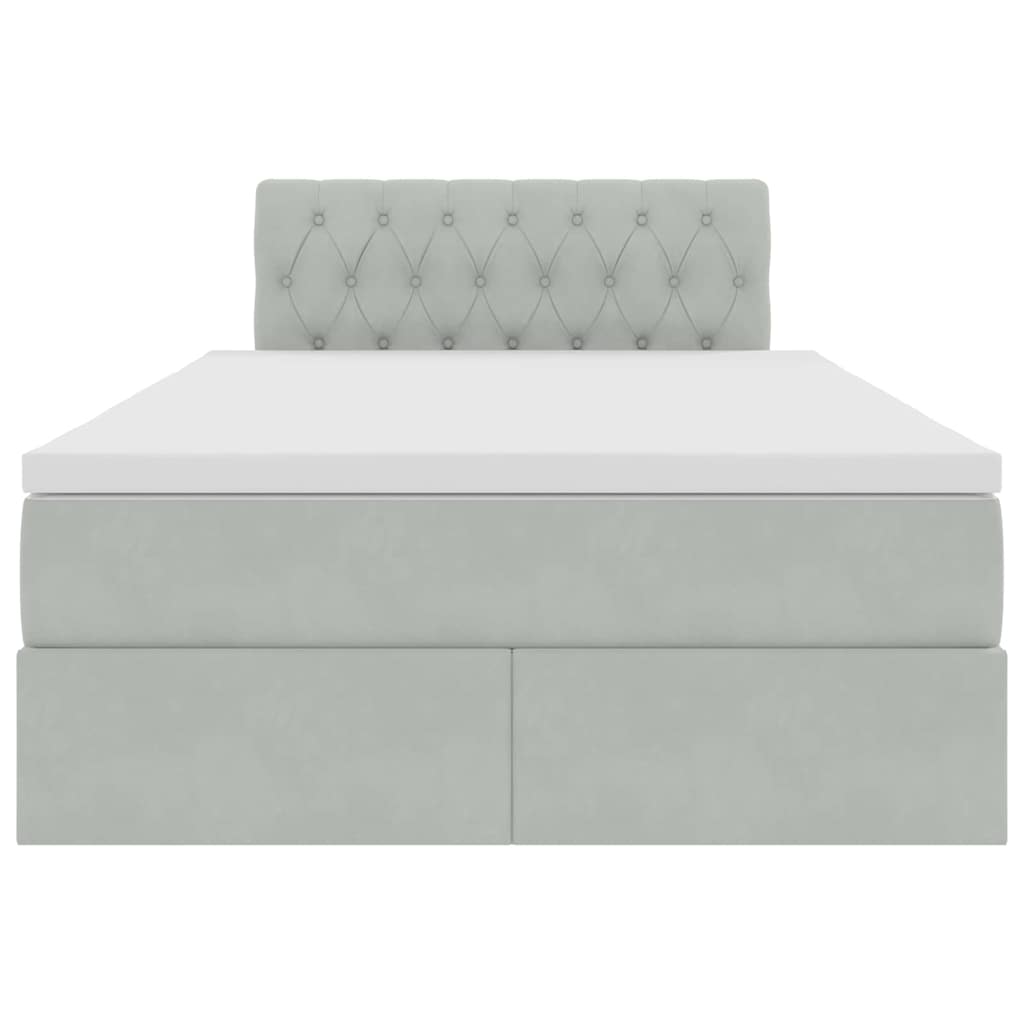 Förvaringssäng med LED med madrass Ljusgrå 120 x 200 cm Sammet