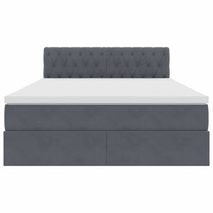 Förvaringssäng med LED med madrass Mörkgrå 140 x 190 cm Sammet