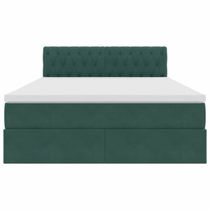 Förvaringssäng med LED med madrass Mörkgrön 140 x 200 cm Sammet