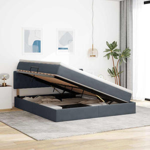 Förvaringssäng med LED med madrass Mörkgrå 160 x 200 cm Sammet