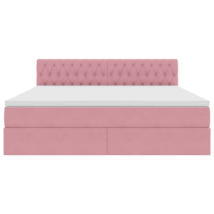 Förvaringssäng med LED med madrass Rosa 180 x 200 cm Sammet
