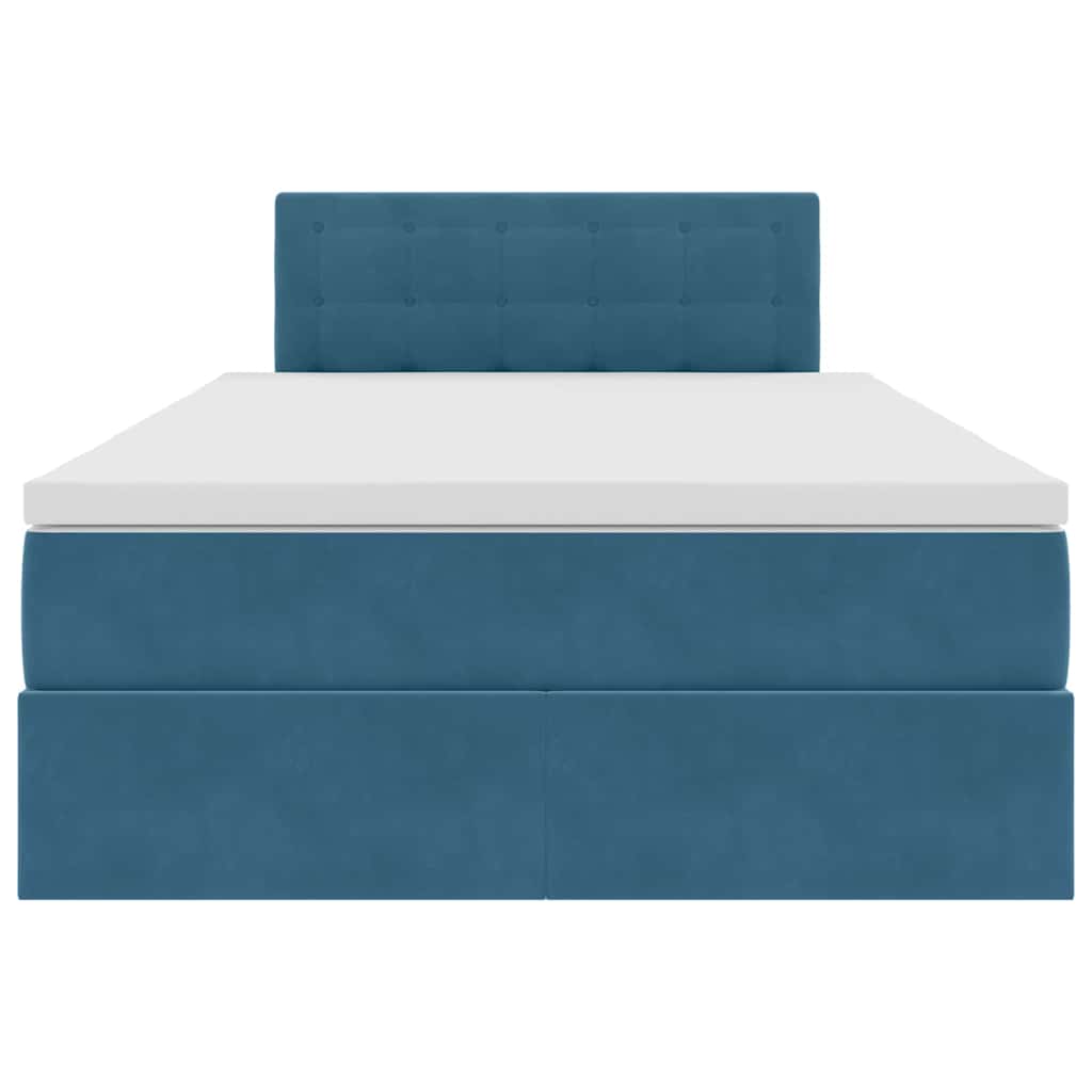 Förvaringssäng med LED med madrass Mörkblå 120 x 200 cm Sammet