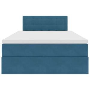 Förvaringssäng med LED med madrass Mörkblå 120 x 200 cm Sammet