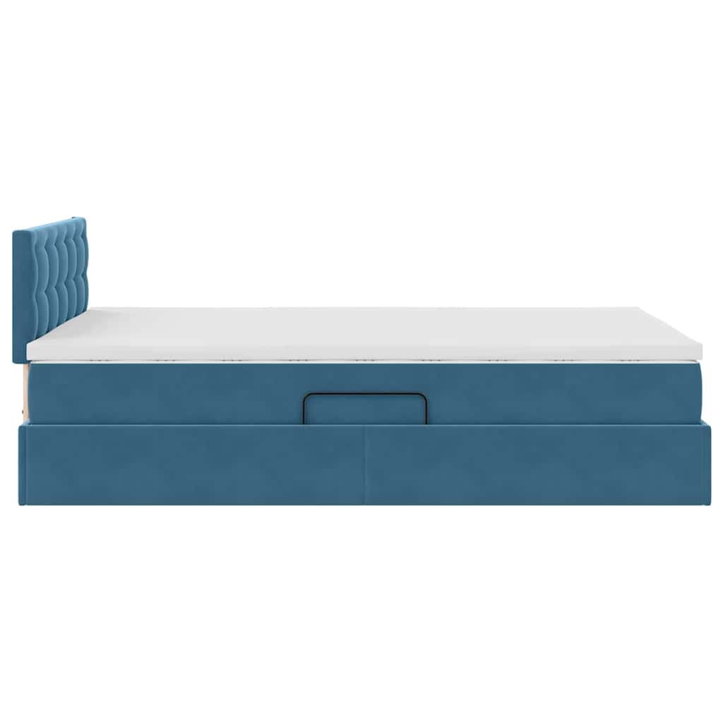 Förvaringssäng med LED med madrass Mörkblå 120 x 200 cm Sammet